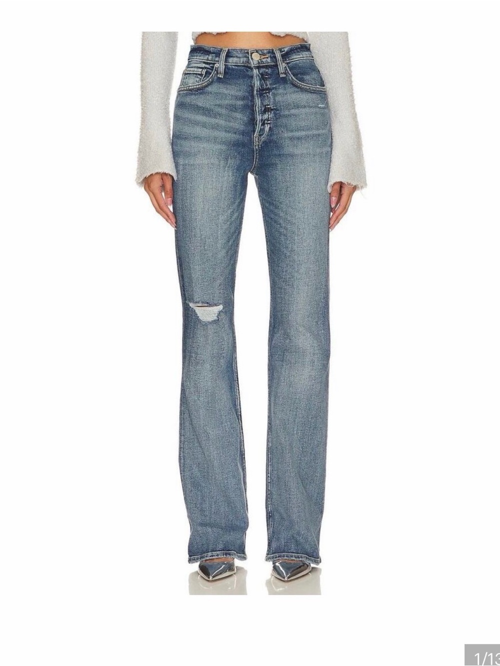 Hudson Jeans Women's Faded Blue Flare Jeans with Knee Distress